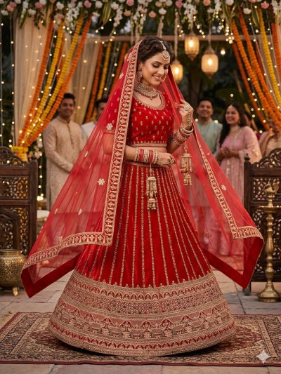Red Velvet Lehenga